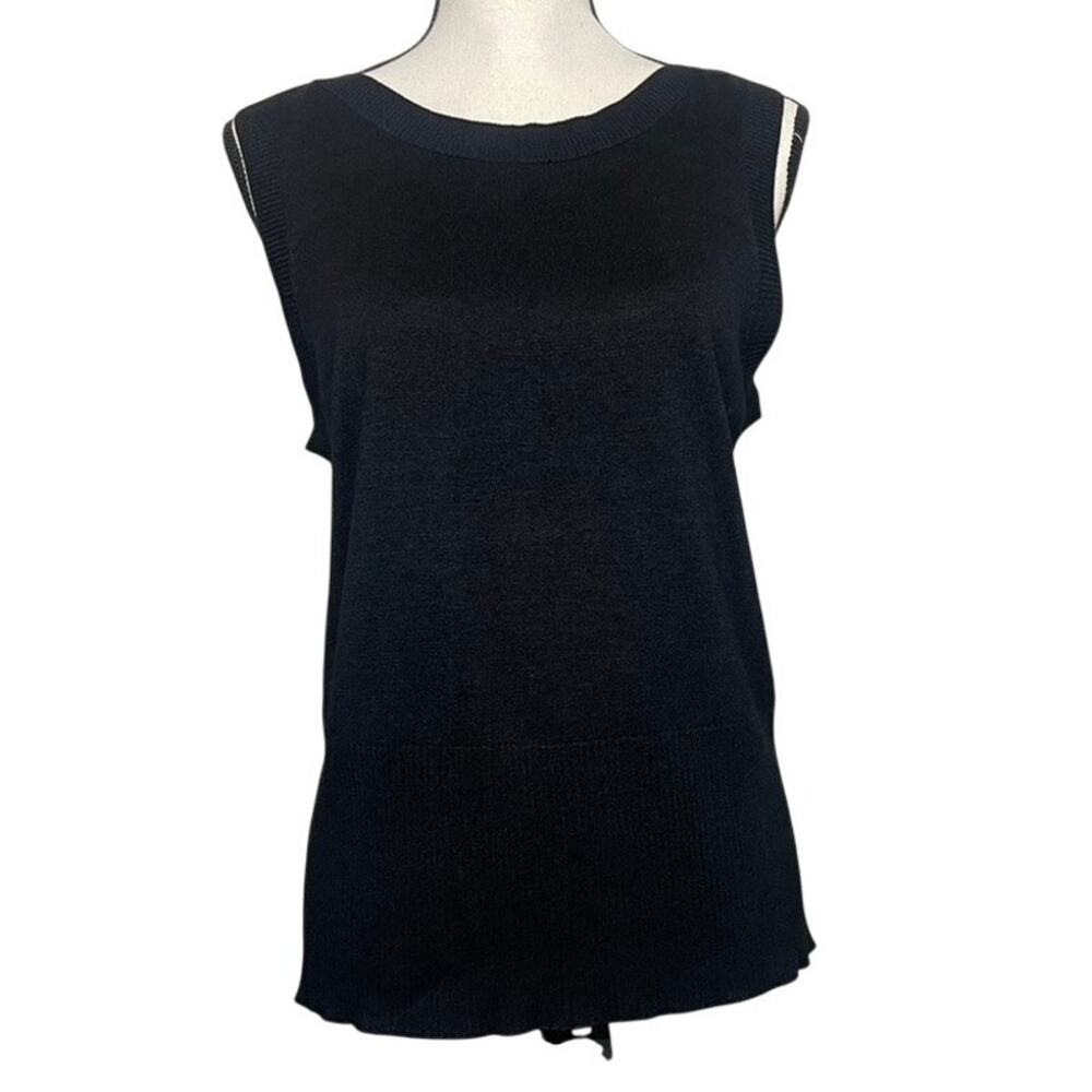 Diane Von Furstenberg 100% Silk Black Ribbed Trim Sleeveless Blouse Tank Size M